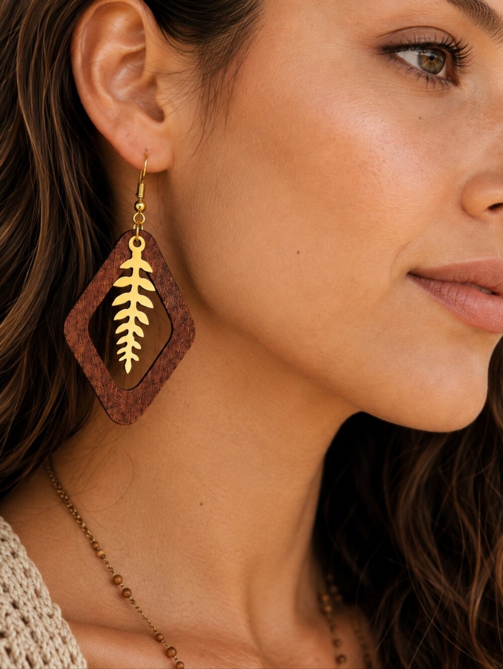 ANTHROPOLOGIE WOODEN GRECIAN EARRINGS 2